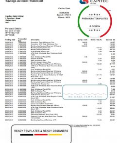 South Africa Capitec bank savings account statement template in Word and PDF format