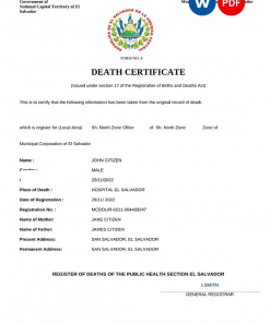 El Salvador vital record death certificate Word and PDF template