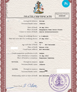 Bahamas vital record death certificate PSD template