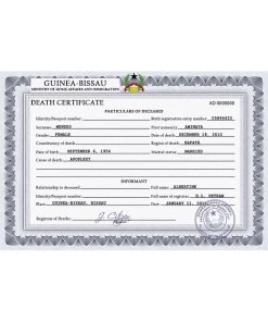 Guinea-Bissau vital record death certificate PSD template, completely editable