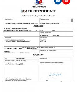 Philippines vital record death certificate Word and PDF template