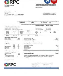 Saudi Arabia Rabigh Power Company utility bill, Word and PDF template