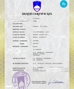 Slovenia death certificate PSD template, completely editable