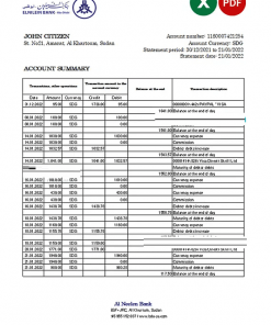 Sudan Al Neelen Bank statement, Excel and PDF template