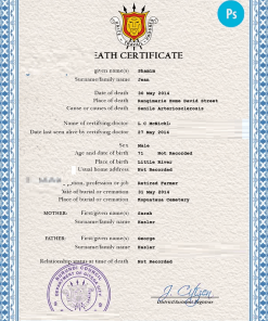 Burundi vital record death certificate PSD template