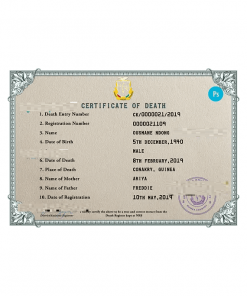 Guinea death certificate PSD template, completely editable