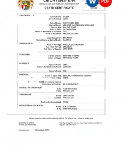 Liechtenstein vital record death certificate Word and PDF template