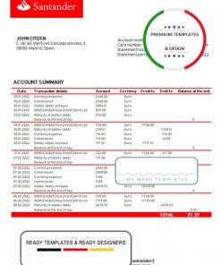 Spain Santander bank statement template in Word and PDF format, version 2