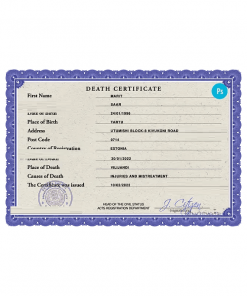 Estonia death certificate PSD template, completely editable