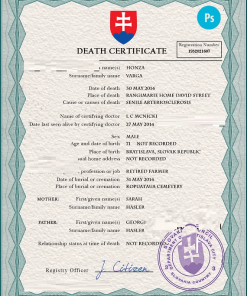 Slovakia vital record death certificate PSD template