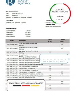 Tajikistan ITB Bank statement template, Word and PDF format (.doc and .pdf)
