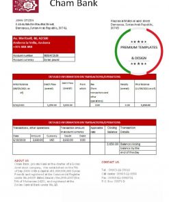 Syria Cham Bank proof of address statement template in Excel and PDF format, .xls and .pdf format