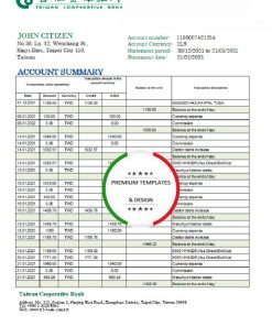 Taiwan Cooperative Bank statement easy to fill template in Excel and PDF format