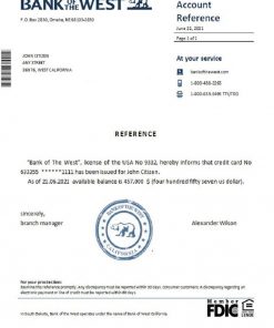 USA Bank of the West bank account reference letter template in Word and PDF format