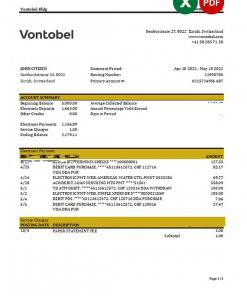 Switzerland Vontobel bank statement, Excel and PDF template Switzerland Vontobel bank statement, Excel and PDF template
