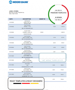 South Korea Woori bank statement template in Word and PDF format