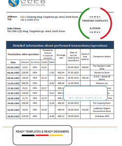 South Korea Shinhan bank statement template in Word and PDF format