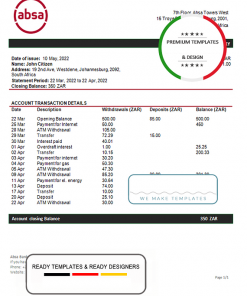 South Africa ABSA bank statement template in Word and PDF format