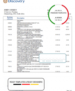 South Africa Discovery Bank statement easy to fill template in Word and PDF format