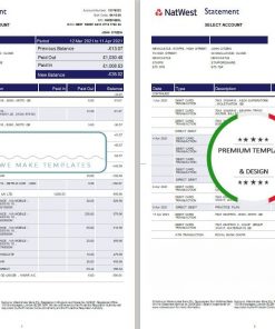 United Kingdom Natwest bank statement template in Excel and PDF format (2 pages)