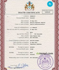 Guyana death certificate Word and PDF template, completely editable