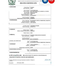 Pakistan death certificate Word and PDF template, completely editable