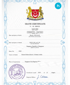 Singapore death certificate PSD template, completely editable