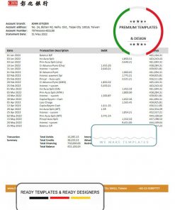Taiwan Chang Hwa bank statement template in Word and PDF format, good for address prove