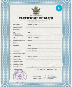 Zimbabwe death certificate PSD template, completely editable