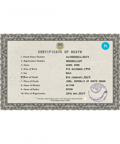 South Sudan death certificate PSD template, completely editable