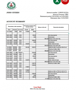 South Sudan Ivory Bank statement, Excel and PDF template
