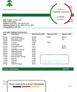 South Sudan Eden Commercial bank statement template in Word and PDF format