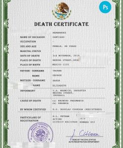 Mexico death certificate PSD template, completely editable
