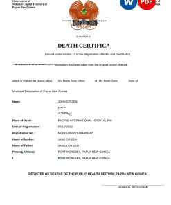 Papua New Guinea vital record death certificate Word and PDF template