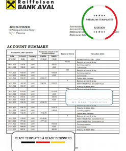 Ukraine Raiffeisen Bank statement template, Word and PDF format (.doc and .pdf)