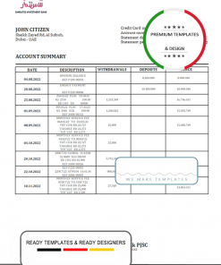 United Arab Emirates Investment Bank statement template in Word and PDF format