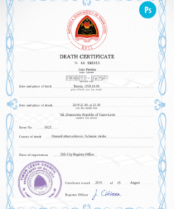 Timor-Leste vital record death certificate PSD template