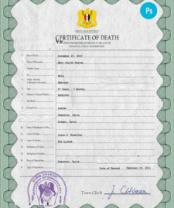 Syria vital record death certificate PSD template