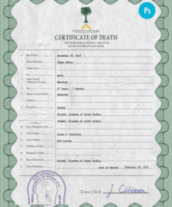 Saudi Arabia death certificate PSD template, completely editable