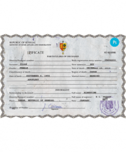 Senegal vital record death certificate PSD template