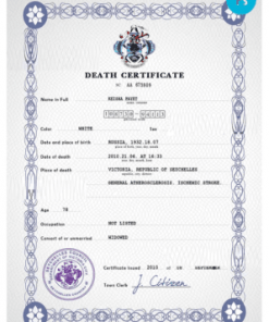 Seychelles vital record death certificate PSD template, fully editable