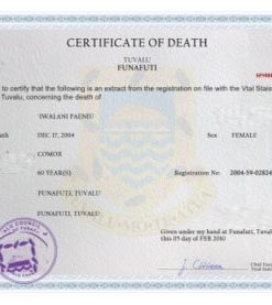 Tuvalu vital record death certificate PSD template, completely editable