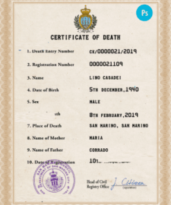 Samoa vital record death certificate PSD template, fully editable