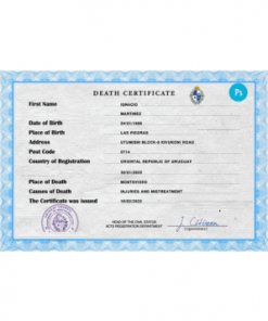 Uruguay vital record death certificate PSD template, fully editable