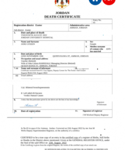 Jordan vital record death certificate Word and PDF template