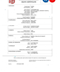 Latvia vital record death certificate Word and PDF template