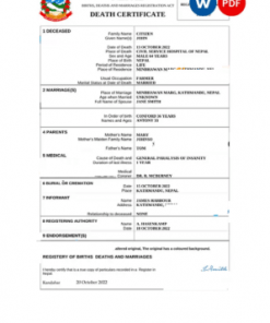 Nepal vital record death certificate Word and PDF template