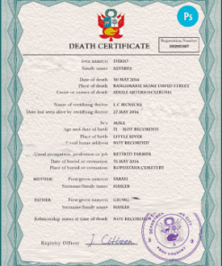 Peru death certificate PSD template, completely editable