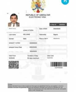 Gibraltar electronic visa PSD template, completely editable