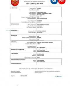 Holy See vital record death certificate Word and PDF template